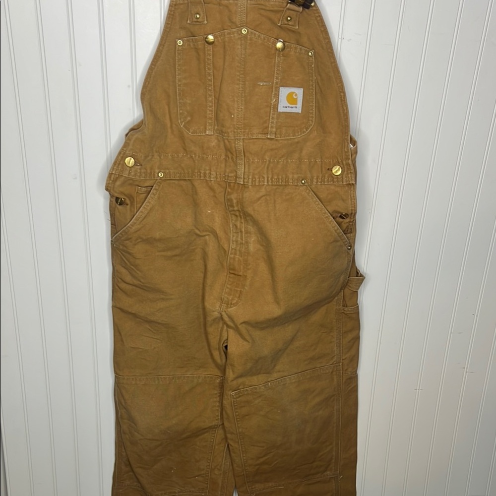 Carhartt R01 Tan Bib Overalls Size 37”X27.5” - Picture 3 of 11